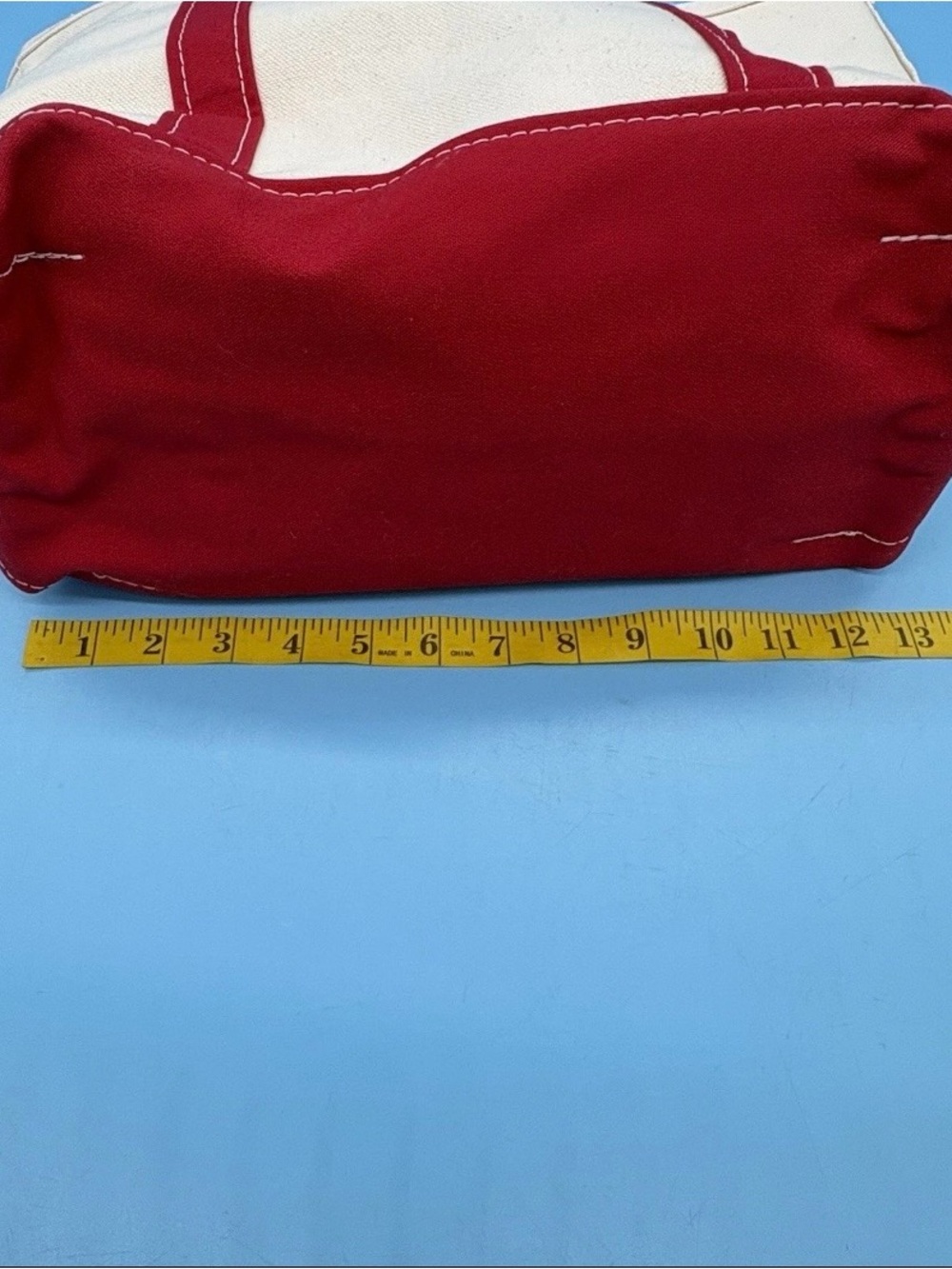 L.L. Bean 1990’s Vintage Boat & Tote Zip Top Canvas Bag USA Made Red Accent - Picture 5 of 10